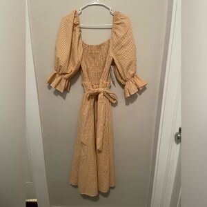 Orange gingham midi dress